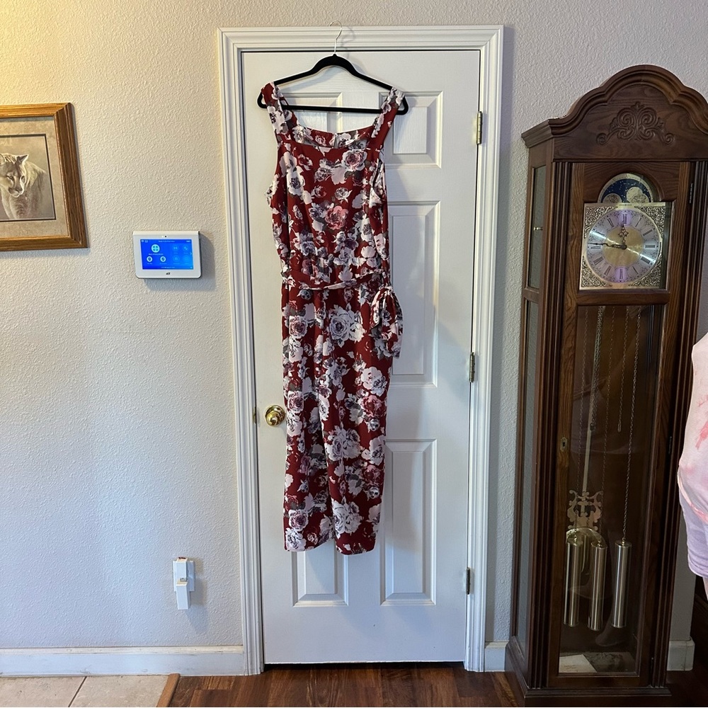 Xhilaration Floral Burgundy Romper Jumpsuit XXL